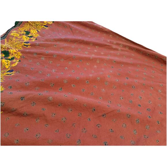 Williams Sonoma Vintage Provence Round 100 Tablecloth Rust Brick Red Green - Picture 3 of 8